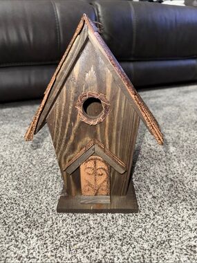 Rustic Brown Wooden Birdhouse with Copper Accent - Home Accents